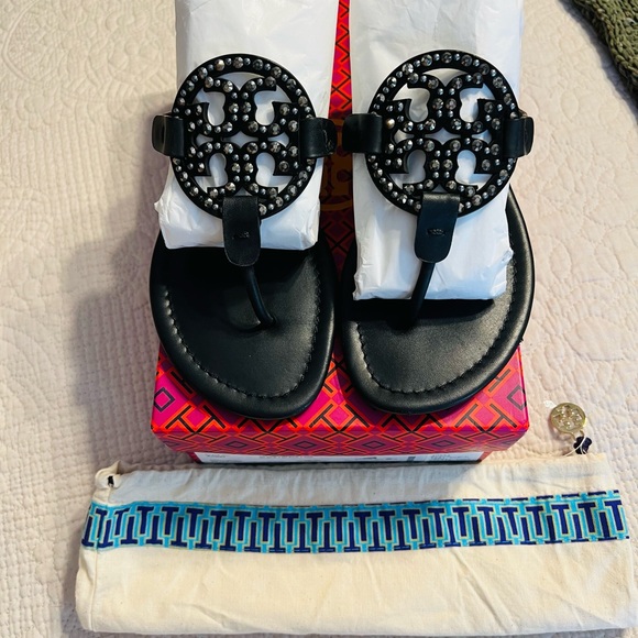 Tory Burch Embellished black miller size 9.5 EUC - Picture 3 of 8
